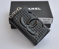 Replica Chanel 20325 Grid pattern CC Logo Tri-Fold Black Wallet